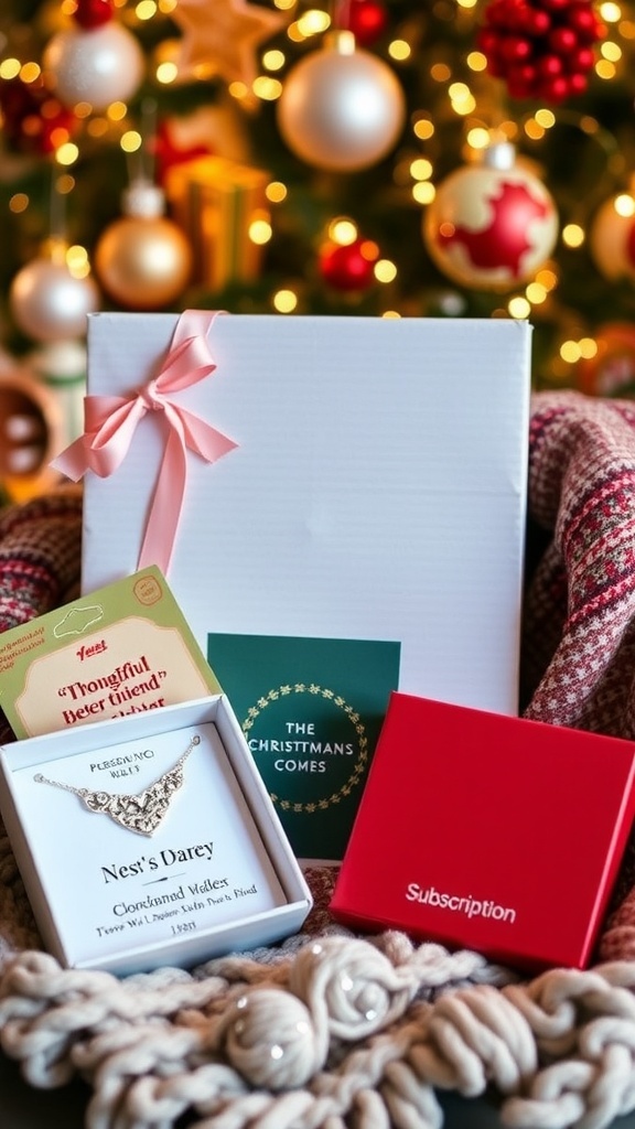 Thoughtful Christmas Gift Ideas for Your Best Friend A selection of Christmas gifts for a best friend, featuring personalized items and cozy accessories.